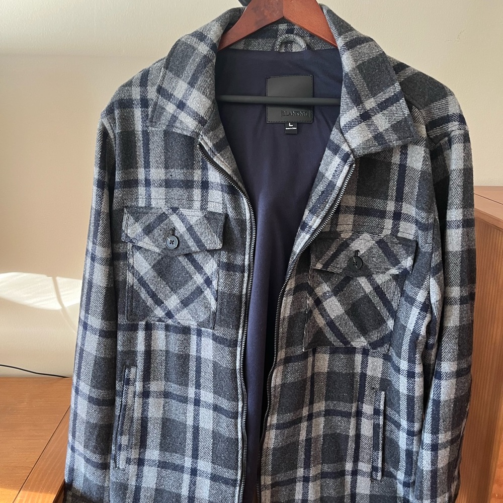 Blank NYC Men's Plaid 100% Cotton Fall Jacket Shacket Size Large Black Gray